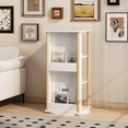thumbnail image 6 of New 360° Rotating Kids Bookshelf with Chalkboard, 3-Tier Wood Floor Revolving Bookcase & Toy Storage Organizer, Picture Book Display Stand for Toddlers, Nursery & Playroom, White and Natural, 6 of 8