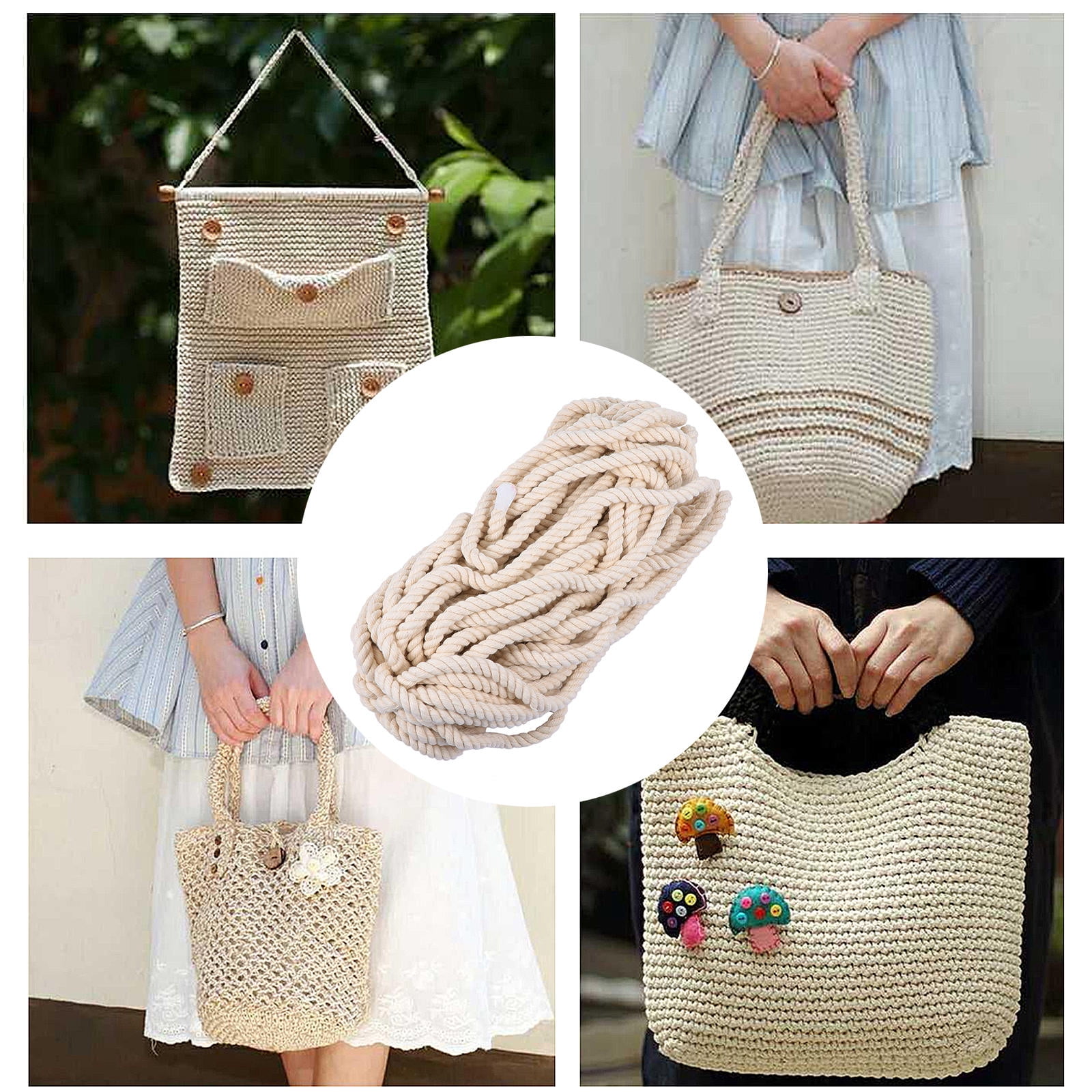 FOLOYORI Beige Cotton Macrame Cord Thick Triple Strand Rope for Wrapping and Decorative Craft Use
