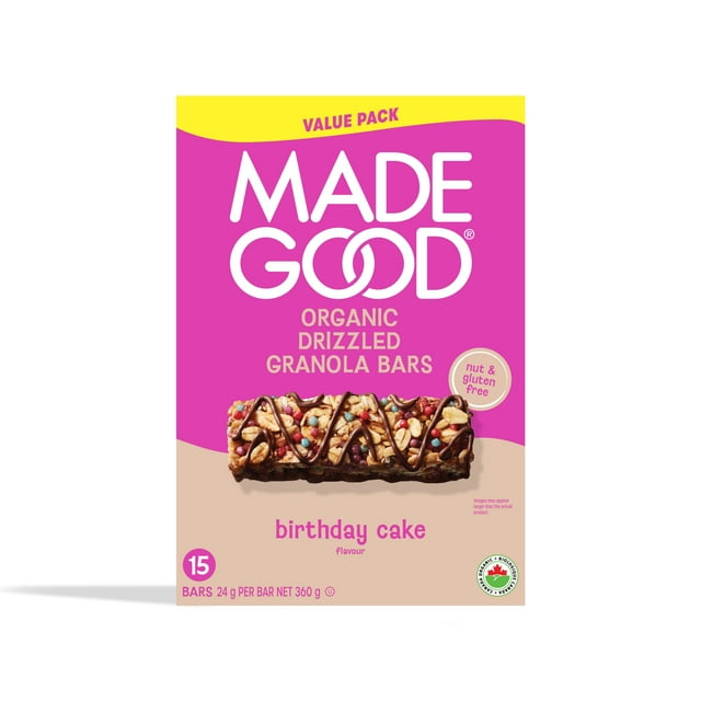 MadeGood Chocolate Drizzled Birthday Cake Bar 15 Bars