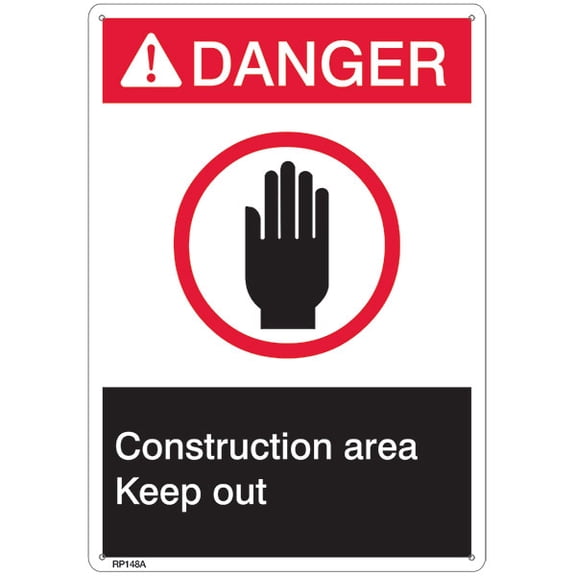 ANSI Z535 Rigid Plastic "Danger Construction Area" Sign, 7" x 10" (40 Units)