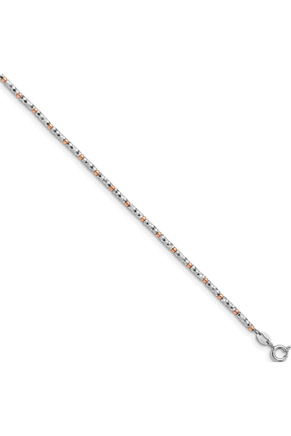 Sterling Silver Rose flash-plated D/C Anklet w/1in ext