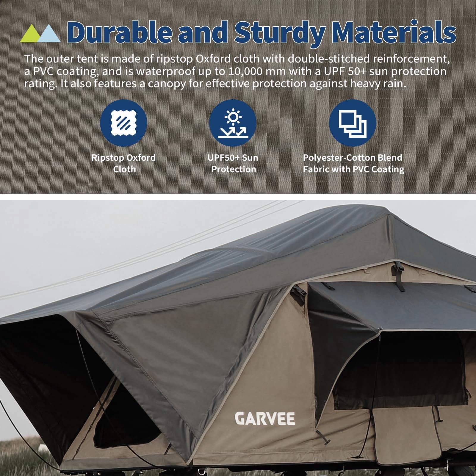 Soft Shell Roof Top Tent for SUV, Truck, Van and Trailer,  & LED Light, Waterproof UV Resistant 4-Season Design for 2-3 Person Camping on Truck, SUV, Van, Trailer