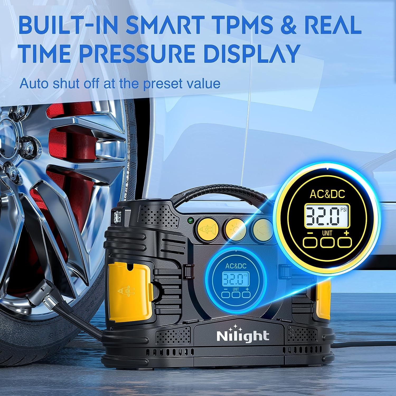 Nilight Tire Inflator Portable Air Compressor Dual Power for Car 12V DC and Home 110V AC Tire Pump w/Tire Pressure Gauge Fast Inflate Auto Shut off Pump for Car SUV Motorcycle Bicycle