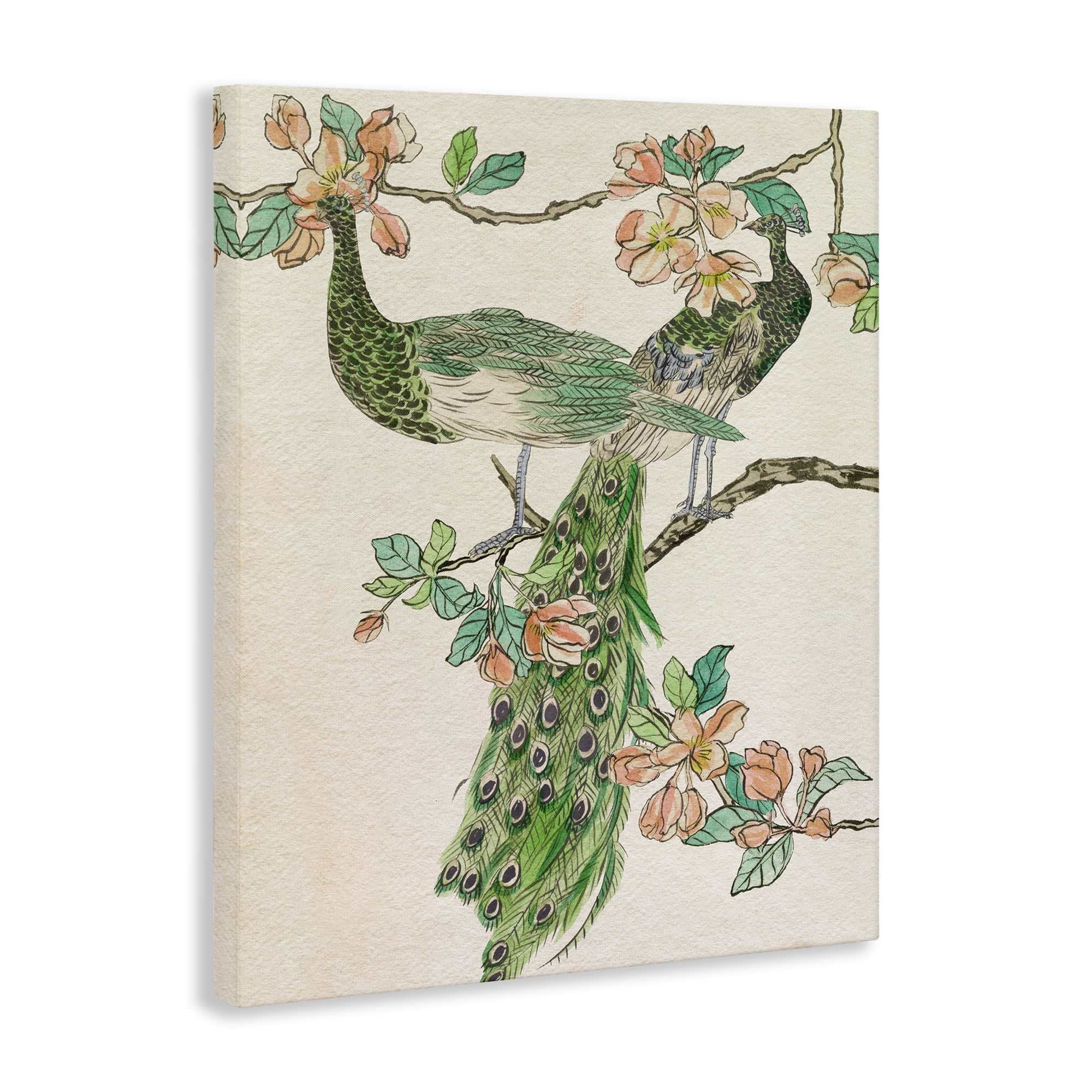 Stupell Industries Peacock & Cherry Blossoms Animals & Insects Painting Gallery Wrapped Canvas Art Print Wall Art, 16 x 20
