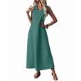 thumbnail image 3 of Summer Dresses for Women Cotton Linen Maxi Dress Casual Sleeveless Solid Long Sundress Lake Green M, 3 of 7