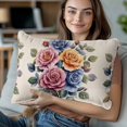 thumbnail image 3 of Throw Pillow Covers 12x20 Inch Inch Set of 2 Pink Blue Rose Decorative Pillow Covers Orange Rose Linen Background Cushion Cover Pillowcase for Sofa Couch Bed Home Decor, 3 of 9