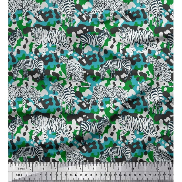 Soimoi Green Rayon Fabric Tiger,Leopard & Wild Animal Print Fabric by The Yard 42 Inch Wide