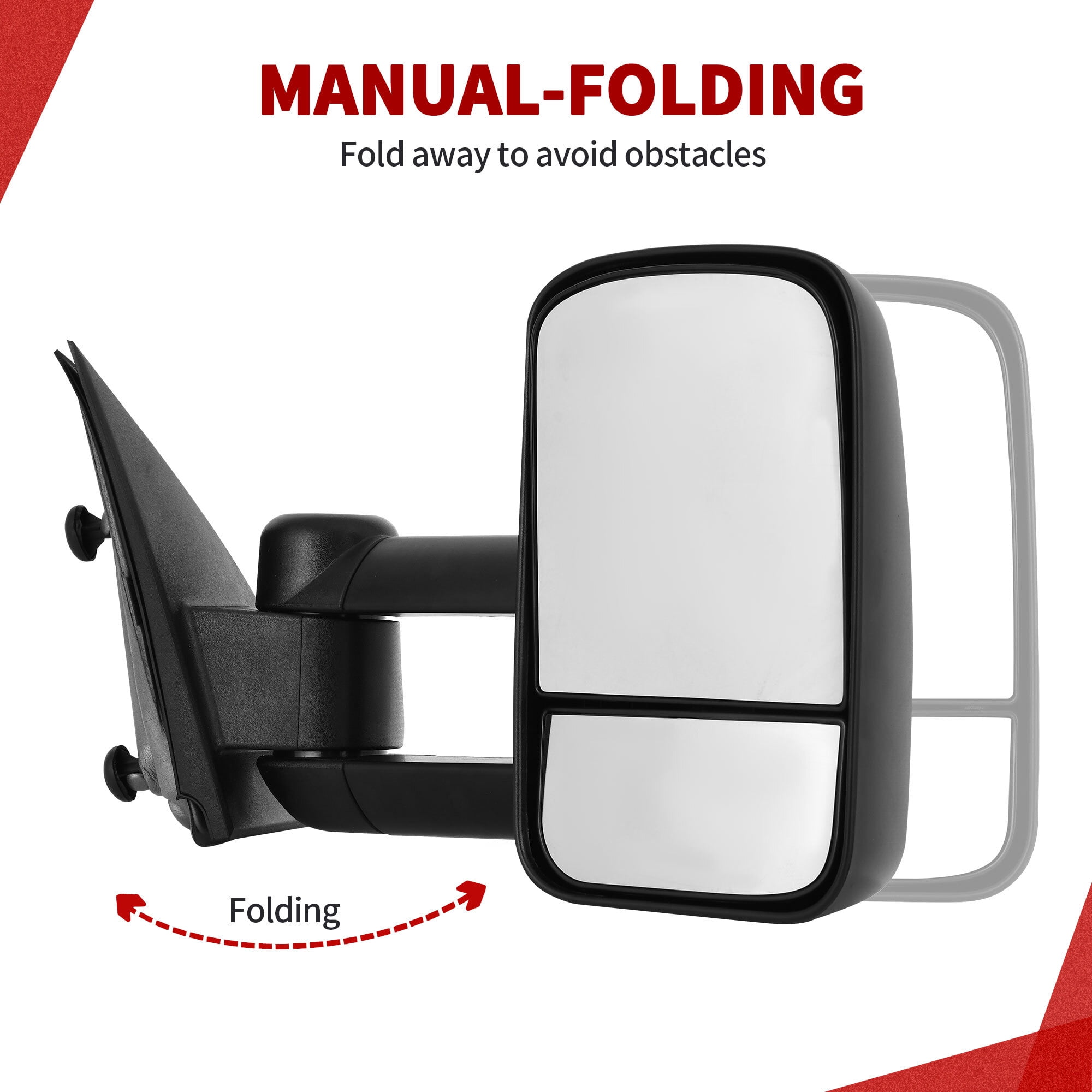 LEDKINGDOMUS Manual Telescoping Foldable Tow Mirrors Pair for 2014-2018 Silverado Sierra 1500 & 2015-2018 Silverado Sierra 2500HD/3500HD Left Driver + Right Passenger Side