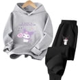 thumbnail image 3 of Conjunto de sudadera con capucha Kuromi para niños, linda sudadera con estampado de dibujos animados de anime, ropa gruesa y cálida de manga larga para niñas de Hello Kitty, 3 of 5