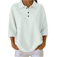 thumbnail image 6 of Snorda 3/4 Length Sleeve Womens Tops Solid Color Lapel Knitted Half Button Tops Casual Loose Soft Pullover Tops Womens Comfy Blouse for Daily Wear, 6 of 8