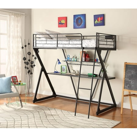 Metal Twin Loft Bed With Desk Bookshelf Sandy Black Walmart