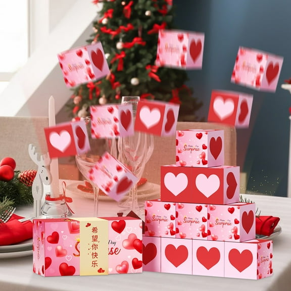 Deals of the Day Clearance Birthday Surprise Box Gift Box for Money, Happy Birthday Surprise Gift Box Explosion with Confetti, Seeroze Exploding Gift Box for Men Women Kids (Red Heart)