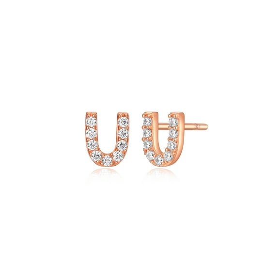 Forever Facets "U" CZ Earrings in Rose Gold over Sterling Silver, Adult Female