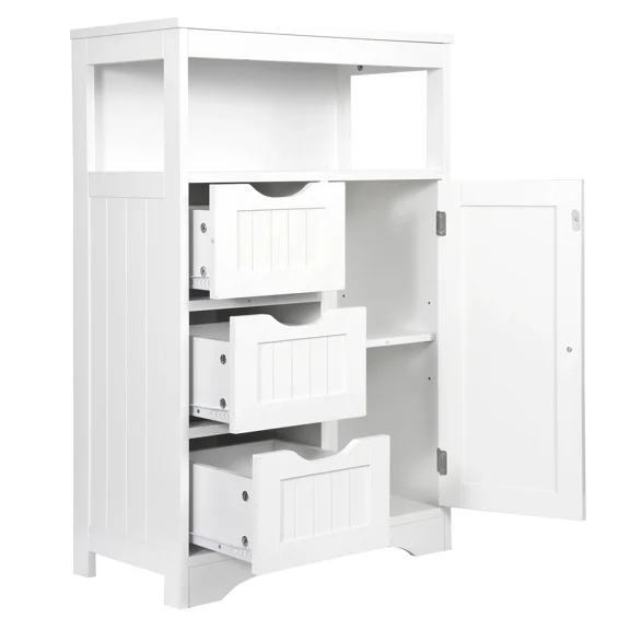 FASCK Bathroom Floor Cabinet, Storage Organizer with 3 Drawers and 1 Door, Free Standing Entryway Cupboard for Home Office,White