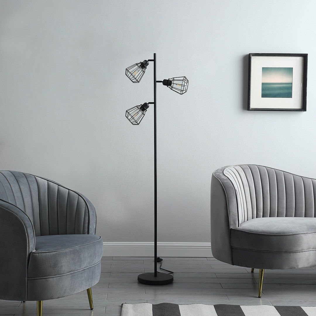 Dimmable Industrial Floor Lamp with 3 LED Bulbs, 65 inch Metal Standing Tree Lamps for Living Room, Reading, Bedroom, Office, Home Decor