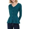 thumbnail image 6 of INSPIRE CHIC Women's Peplum Sweater V Neck Long Sleeve Ribbed Knit Tops L Blue Green, 6 of 9