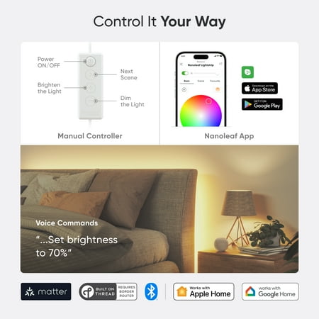 Nanoleaf - Essentials Matter 80" Smart LED Lightstrip (2m) Smarter Kit - Flexible and Trimmable - White and Colors
