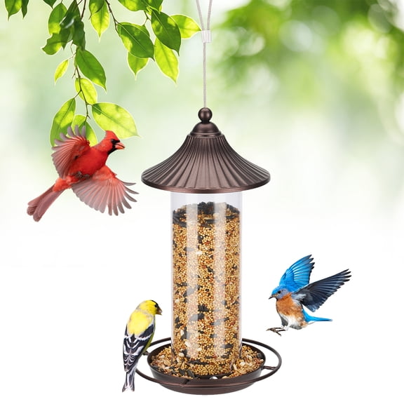 Kingsyard Hopper Bird Feeder for Outdoors Hanging, Brown