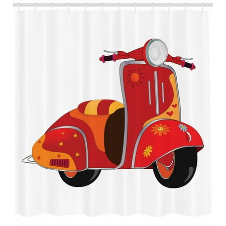 Vintage Shower Curtain Motor Scooter Classical Caricature For