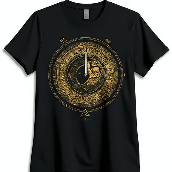 Men's Black T-Shirt with Gold Design and Intricate Pattern