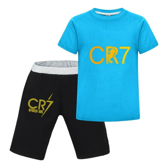 Boys Girls Youth Soccer Set | Cristiano Ronaldo T-Shirt with CR7 Shorts | Summer Sportswear for Kids