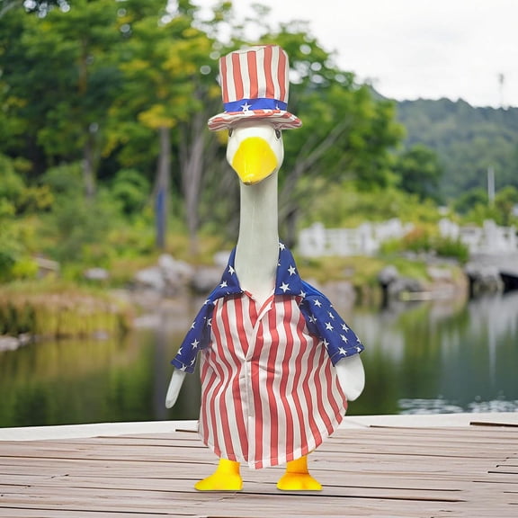 Nkmbld Cute Porch Goose Outfits Independence Day Flag Big White Gooses Festival Set Sculpture Decoration for Lawn Yard and Patio