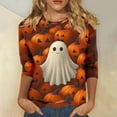 thumbnail image 2 of Meichang Halloween Shirts Women Halloween Pumpkin Ghost Graphic T Shirts 3/4 Sleeve Loose Fit Round Neck Spooky Top Blouses, 2 of 6