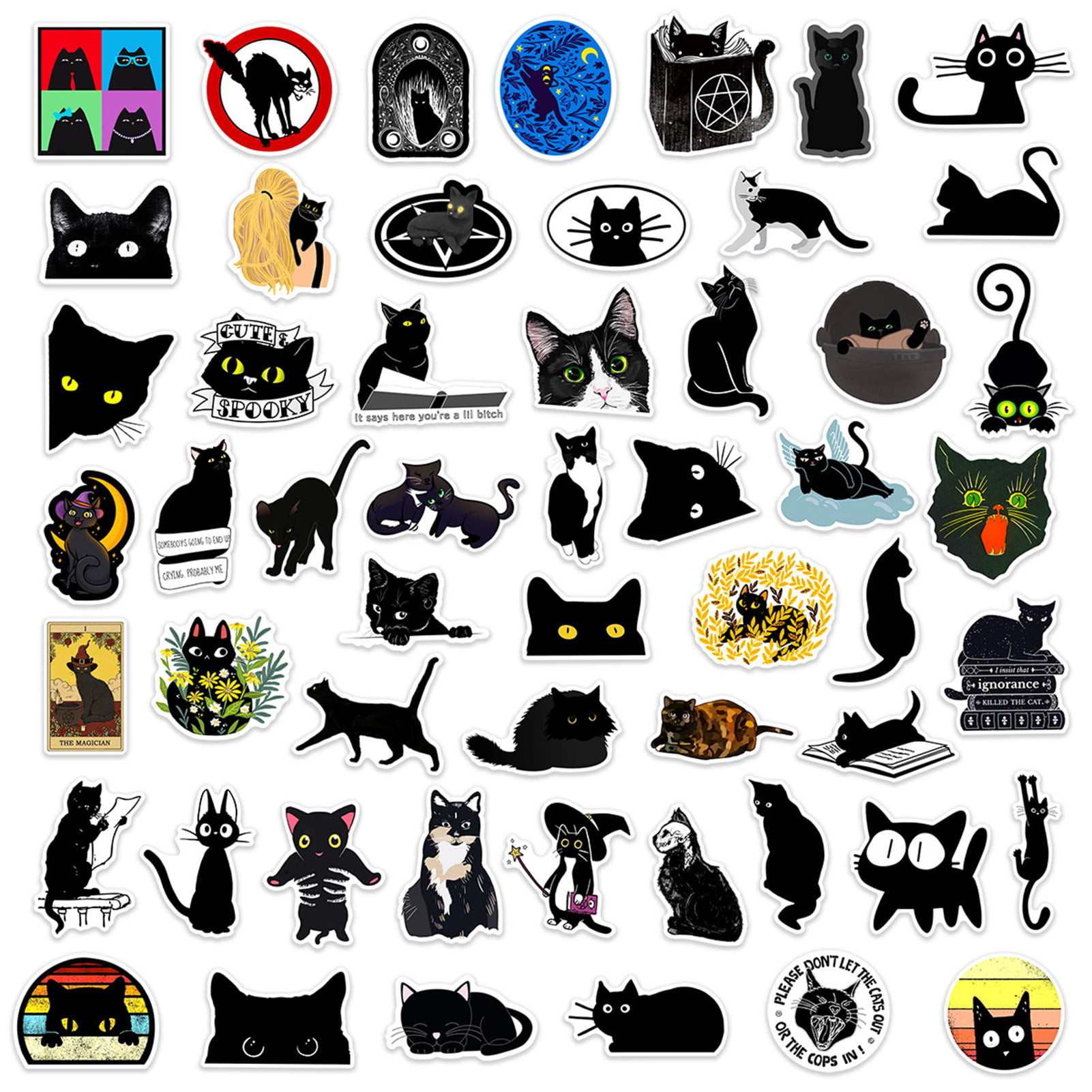 10/30/50/100PCS Cartoon Black Cat Stickers Scrapbook Phone Guitar
