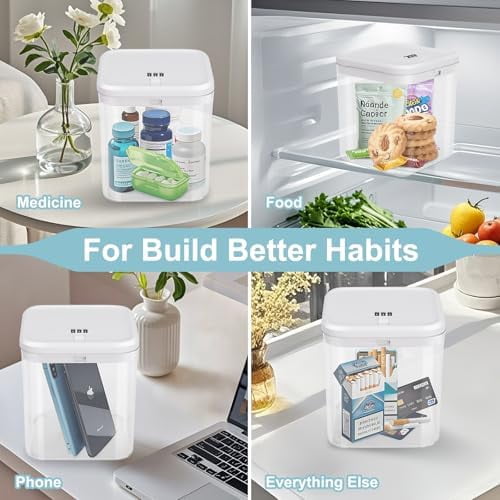 Lock Box for Medicine & Snacks - Childproof Storage Box with Combination Lock, Secure Organizer for Pills, Fridge Food, Phone, Vitamins | Portable Safe for Home, Office, Travel (5.5x5.5x6.3in)