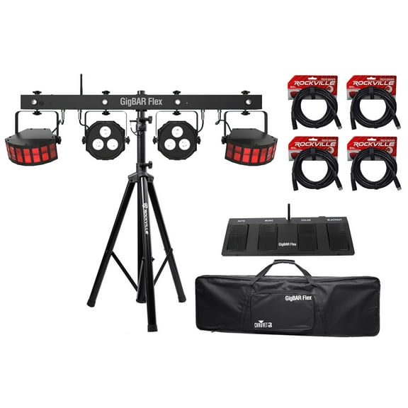 Chauvet DJ GigBAR Flex (2) Derby (2) Par Can Lights Footswitch Tripod DMX Cables