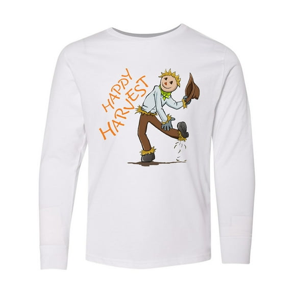 Inktastic Happy Harvest Scarecrow Long Sleeve Youth T-Shirt