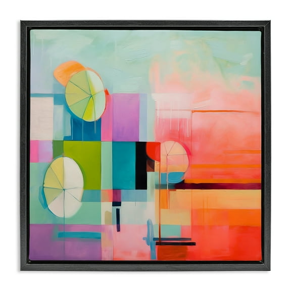 Stupell Industries Beach Umbrellas Abstraction Abstract Painting Black Floater Framed Canvas Art Print Wall Art, 18 x 18