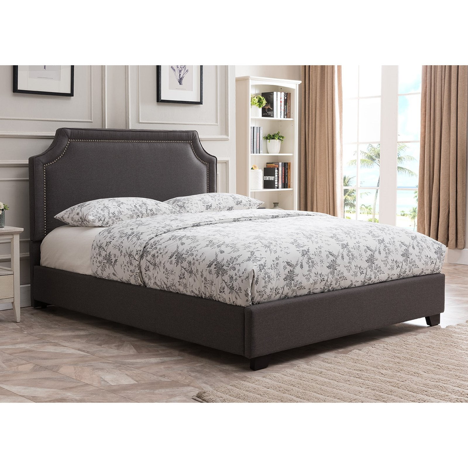 Mantua Brossard Upholstered Platform Bed with Nailhead Trim