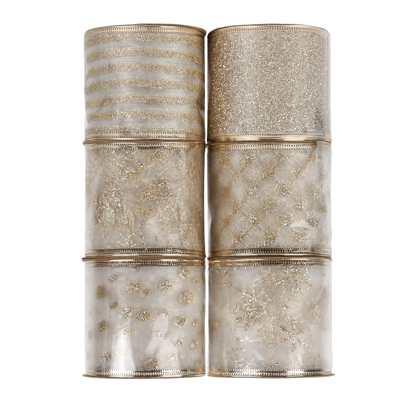 FVDPWYE 6Pcs Glitter Ribbons Wired Edge DIY Craft Gifts Wrapping Trim Champagne Gold
