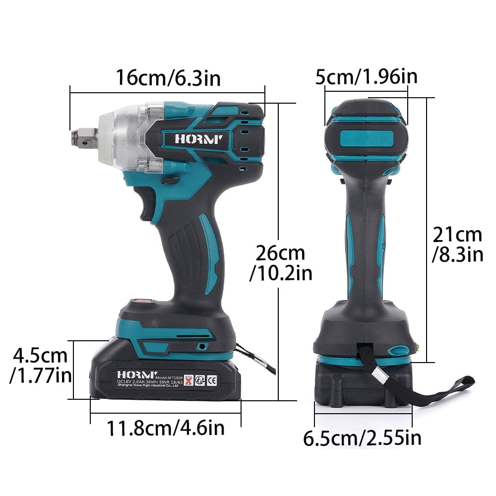 Hormy Cordless Impact Wrench, 1/2 inch Wrench with Two 2.0Ah Batteries 18V Brushless Motor & LED Lighting for Home Car Tire Lug Nut Removal Tool