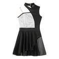 thumbnail image 5 of TiaoBug Girls Glitter Sequins Sleeveless Dance Dress Irregular Shoulder Straps Leotard Tulle Dresses Latin Jazz Dance Costume Silver 14, 5 of 6