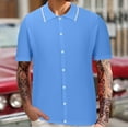 thumbnail image 2 of Men's Casual Button Shirt Short Sleeve Vintage Clothing Knit Polo Shirt Summer Beach Shirt, 2 of 6
