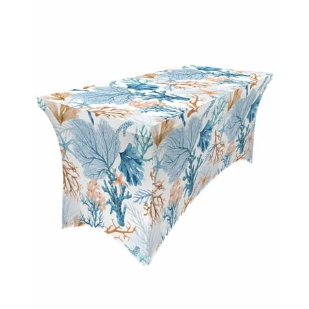 

Summer Beach Sea Life Coral Elastic Table Skirt Wedding Hotel Birthday Table Cover Buffet Table Tablecloth r