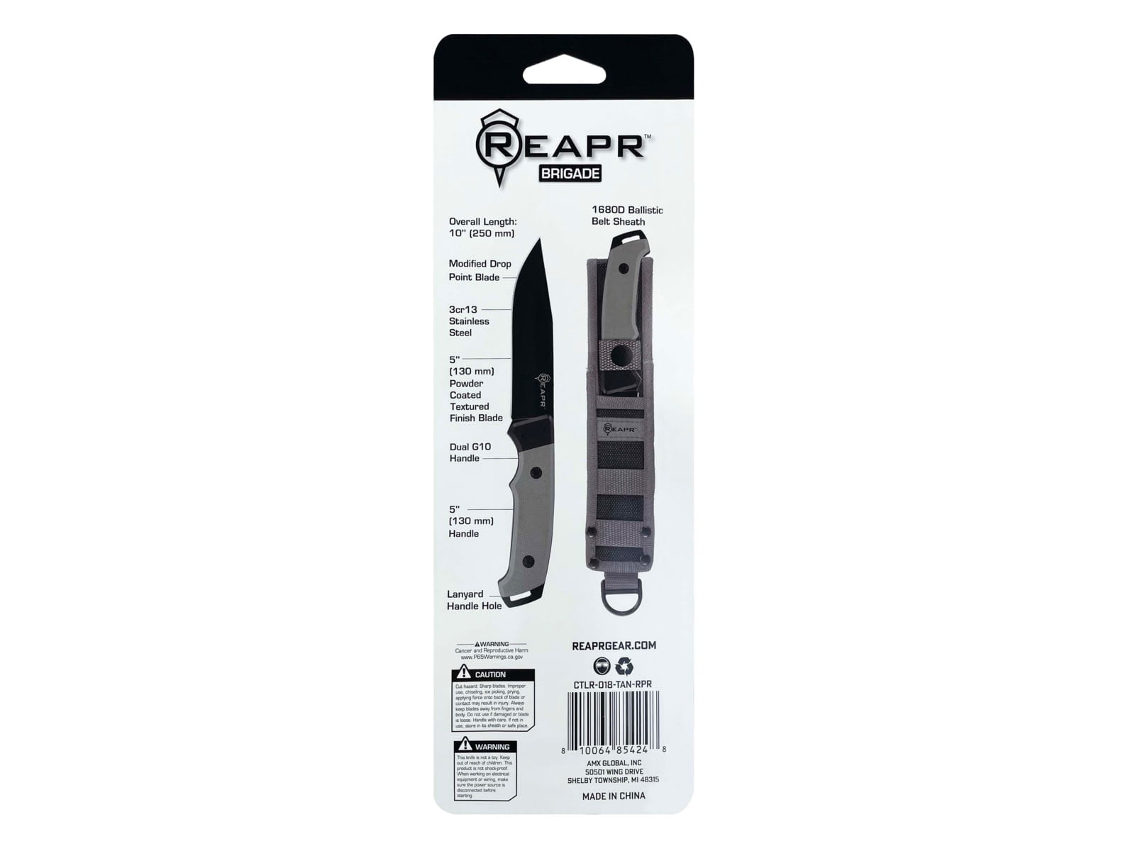 Reapr Brigade Fixed Blade Knife, 5in, 3Cr13 Stainless Steel, Brown