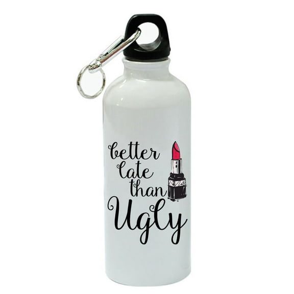 Better Late Than Ugly Lipstick White Aluminum Sports 20 oz Water Bottle