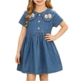 thumbnail image 2 of Zpanxa Girl Dress Girl's Cute Cowboy Denim Dress Solid Bowknot Short Sleeve Round Neck Dresses Blue 2 Years, 2 of 8