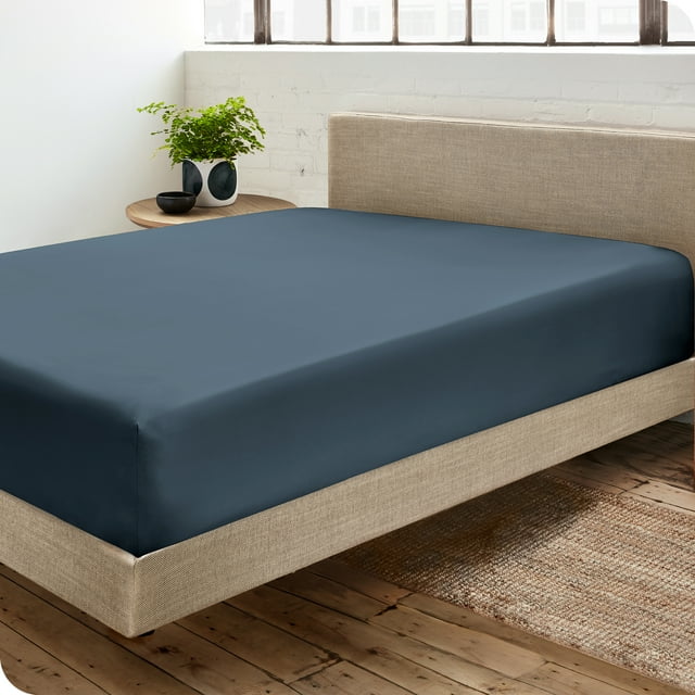 Bare Home 100% Organic Cotton Fitted Sheet - Sateen Weave - 400 Thread Count - Full, Bering Sea