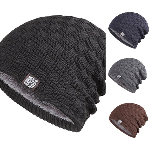 Xijirk Mens and Womens Textured Slouchy Knitted Hat with Embroidery Soft Warm Headwear for Daily Outdoor Autumn Winter Wear,Black,One Size