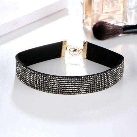 Black Rhinestone Cross Necklace - Women Choker Crystal Rhinestone Charm Ladies Jewelry Necklace