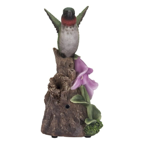 Hi-Line Gift Motion-Activated Singing Hummingbird on Foxglove, Polyresin - Multicolour
