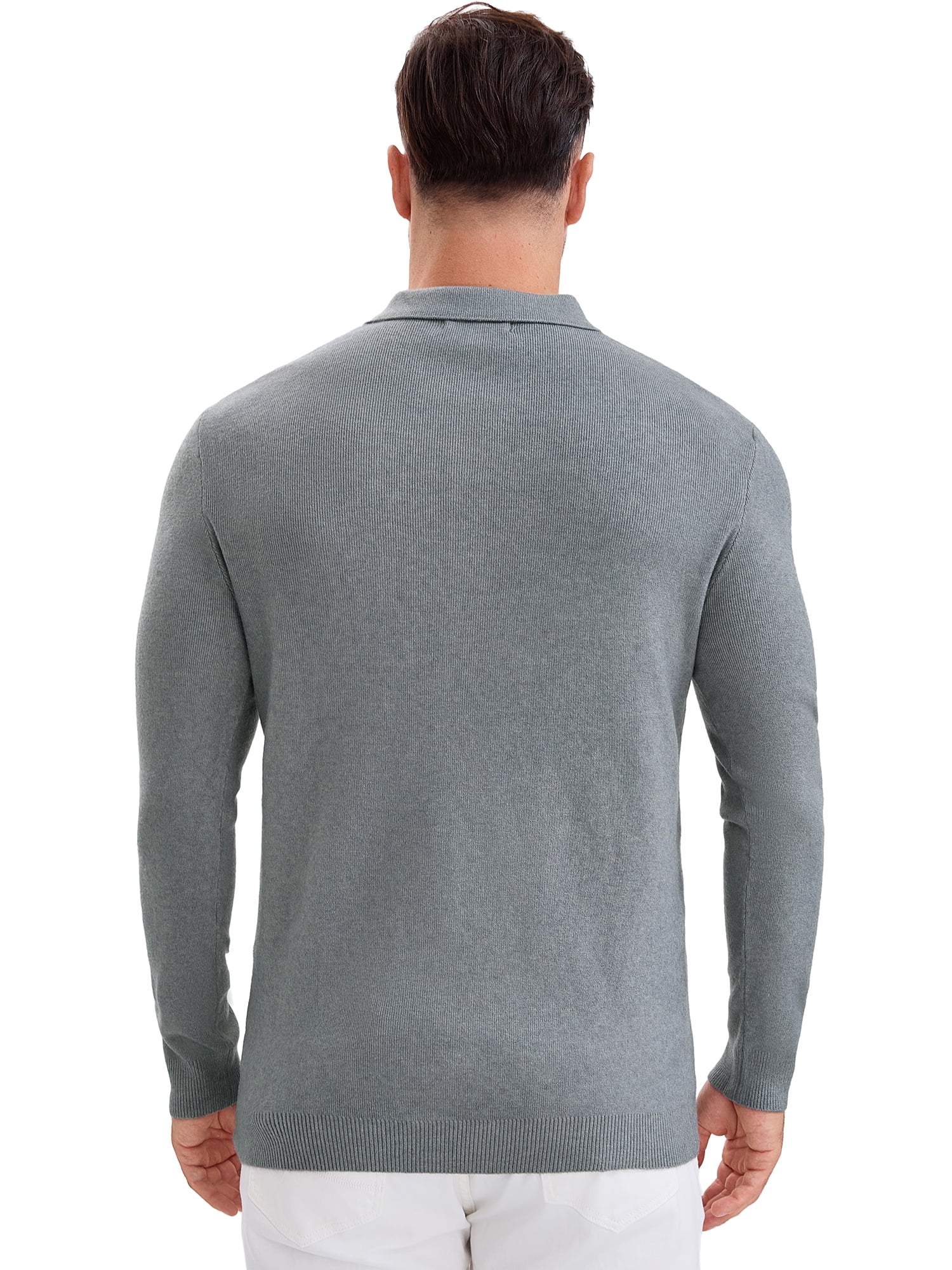 DARING DIVA Men's Long Sleeve Pullover Business Knitted Polo Shirt L Gray