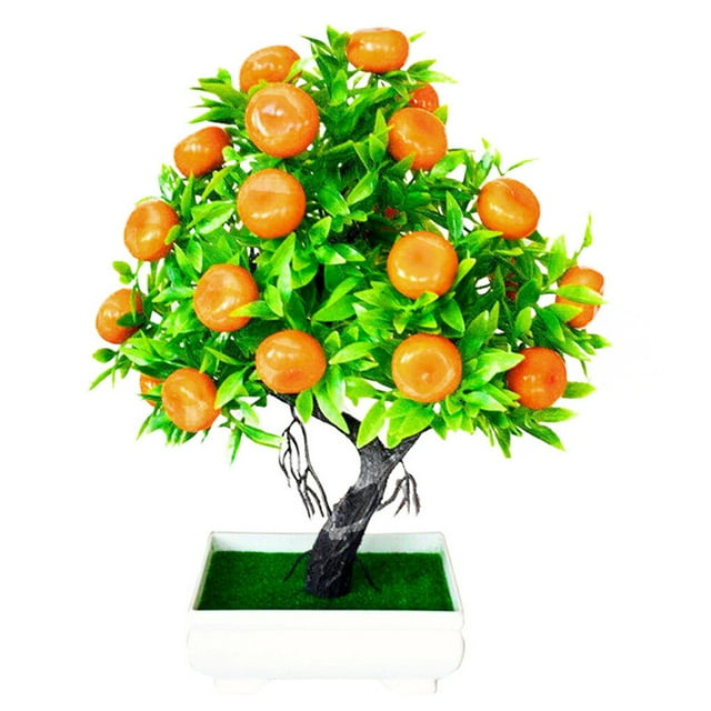 Artificial Potted Plant Home Office Hotel Plastic Tree Ornament Table Centerpiece Fake Potted Greenery, Orange