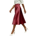 thumbnail image 4 of Amkhujs Skirts for Women Mid Length Business Casual Elegant Satin Skirt Trendy High Waist Flowy A Line Skirt,Red,L, 4 of 8