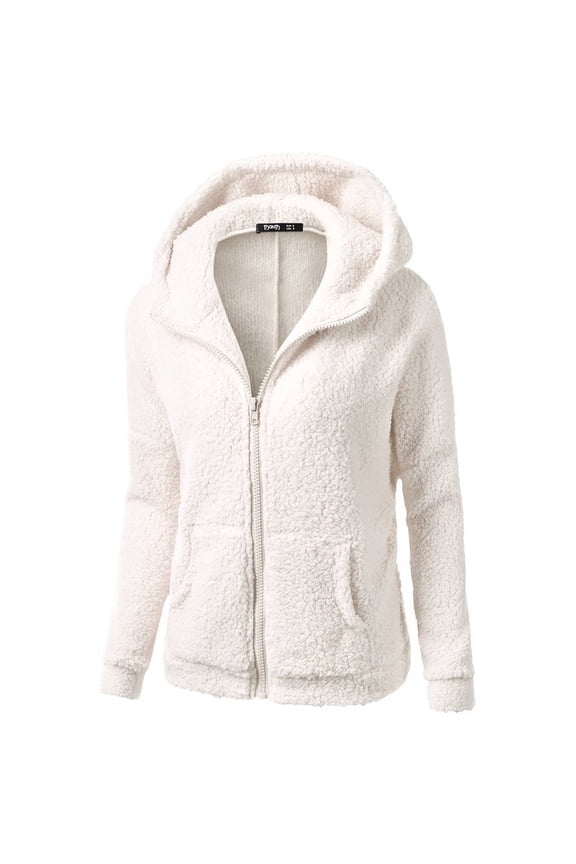 Hooded Sweatshirt Women Hooded Sweater Coat Winter Warm Wool Zipper Coat Cotton Coat Outwear Whxl