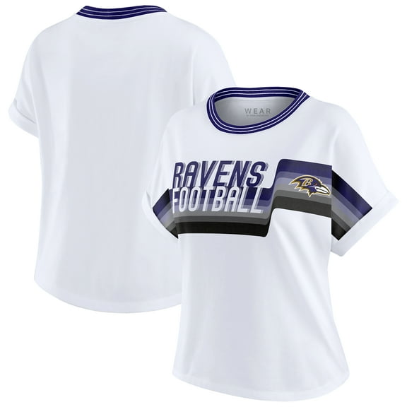 Women's WEAR by Erin Andrews White Baltimore Ravens Cropped Center Stripe Dolman T-Shirt